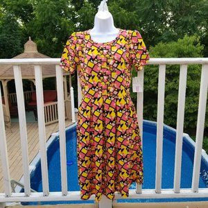 Lularoe AMELIA Summer Dress Women's M Medium (10-12) Pockets-Zipper-Stretch Knit